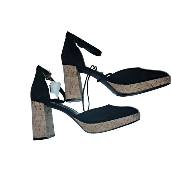 WORTHINGTON Size 10 Black Women’s Slingback Chunky Cork Heel- - Picture 1 of 7